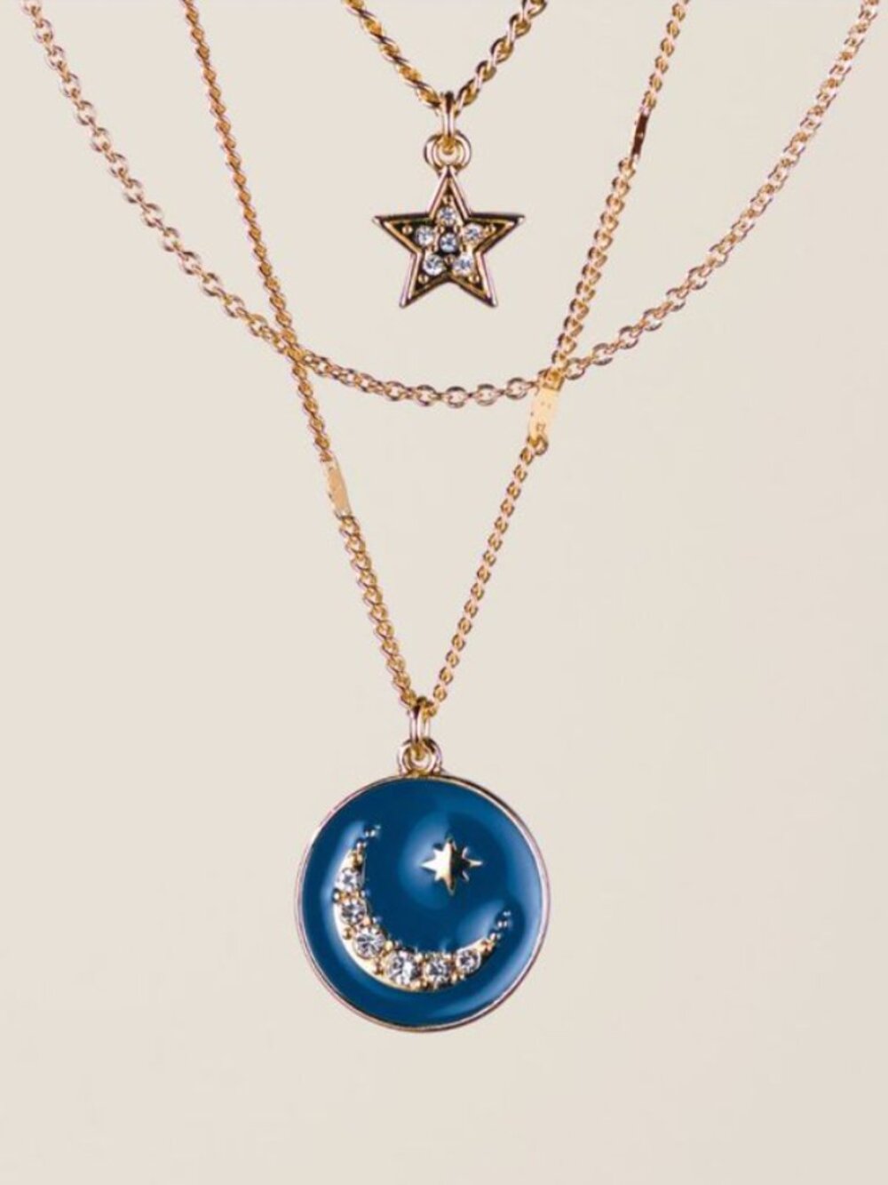 Sapphire Moonlight Layered Necklace for Her Celestial Medallion Chain Necklace